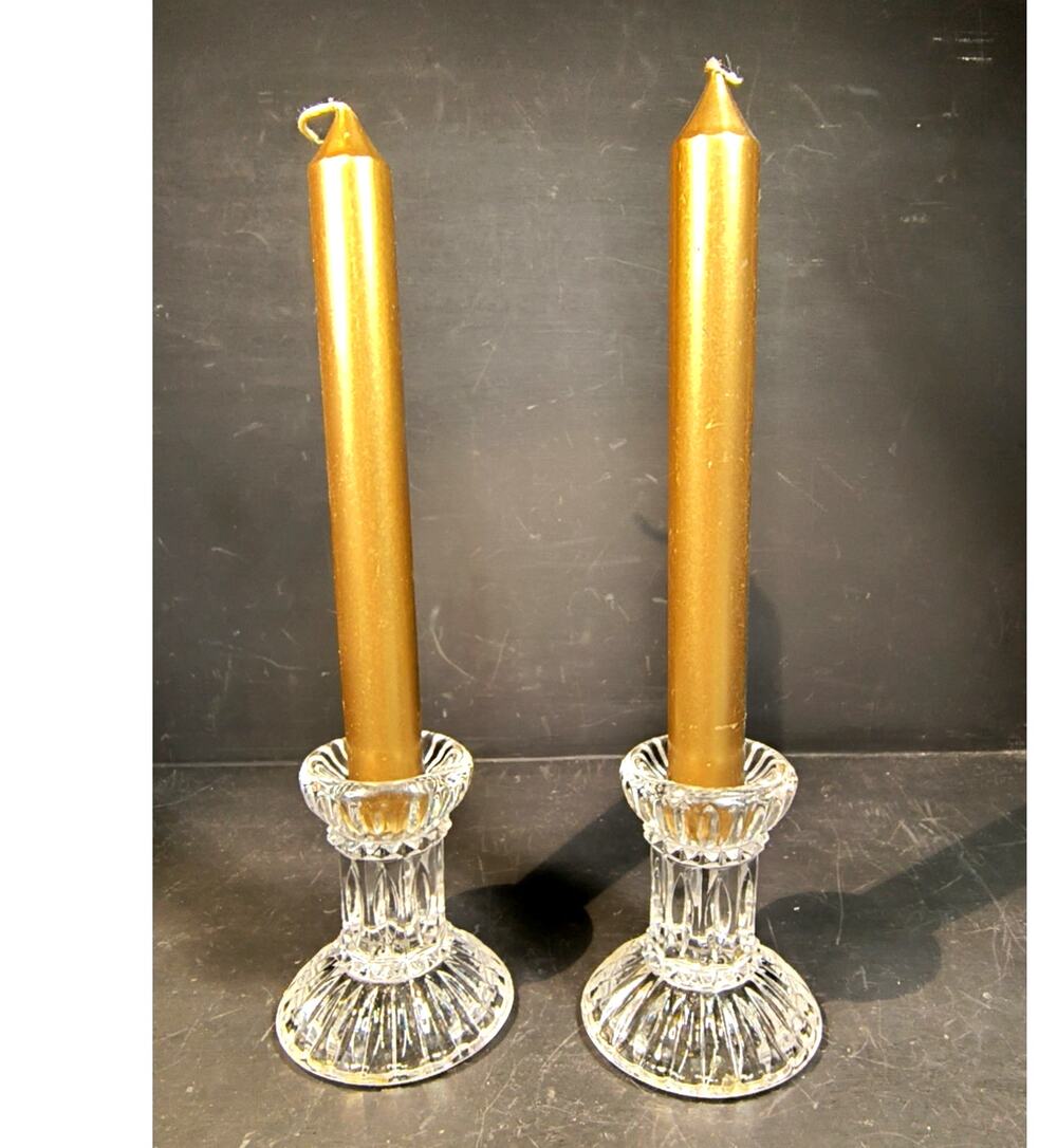 2236. Set Vintage Crystal Pedestal Taper Candlestick Holders 3 Inch